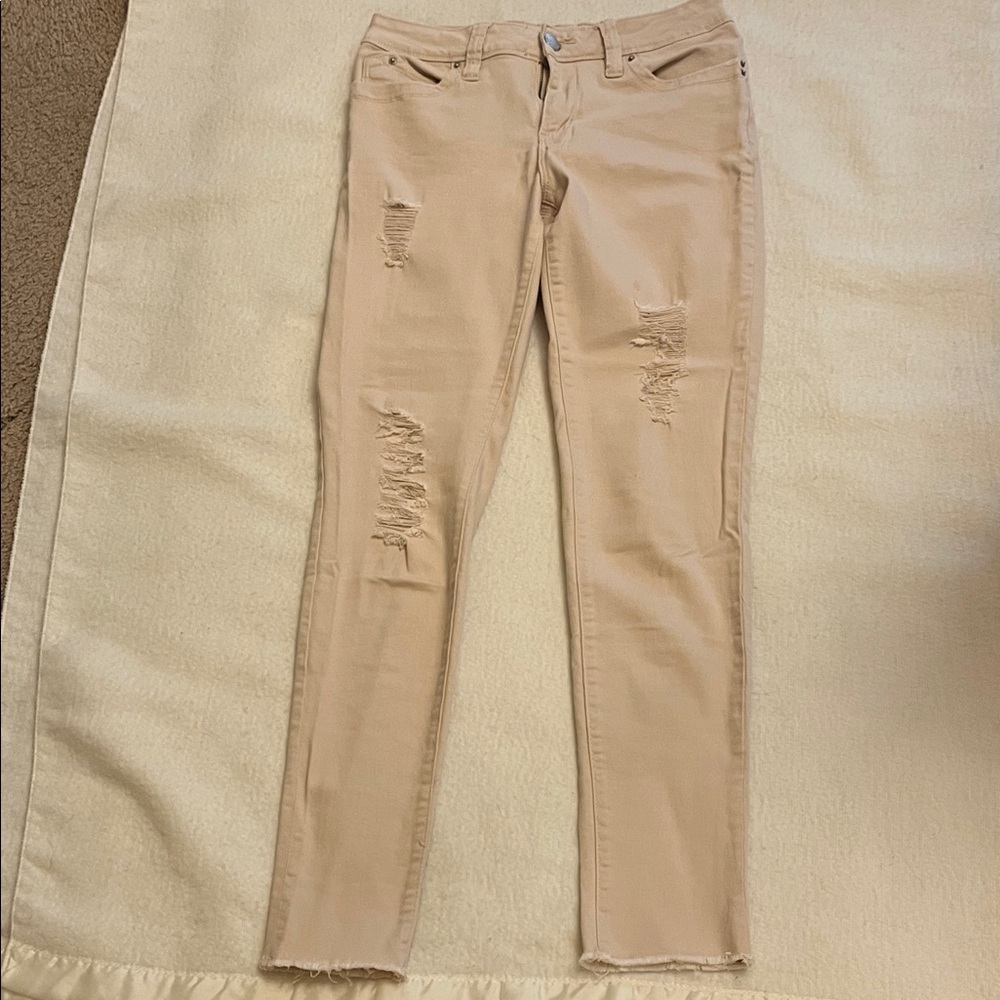 YMI Women's Distressed Beige Skinny Jeans